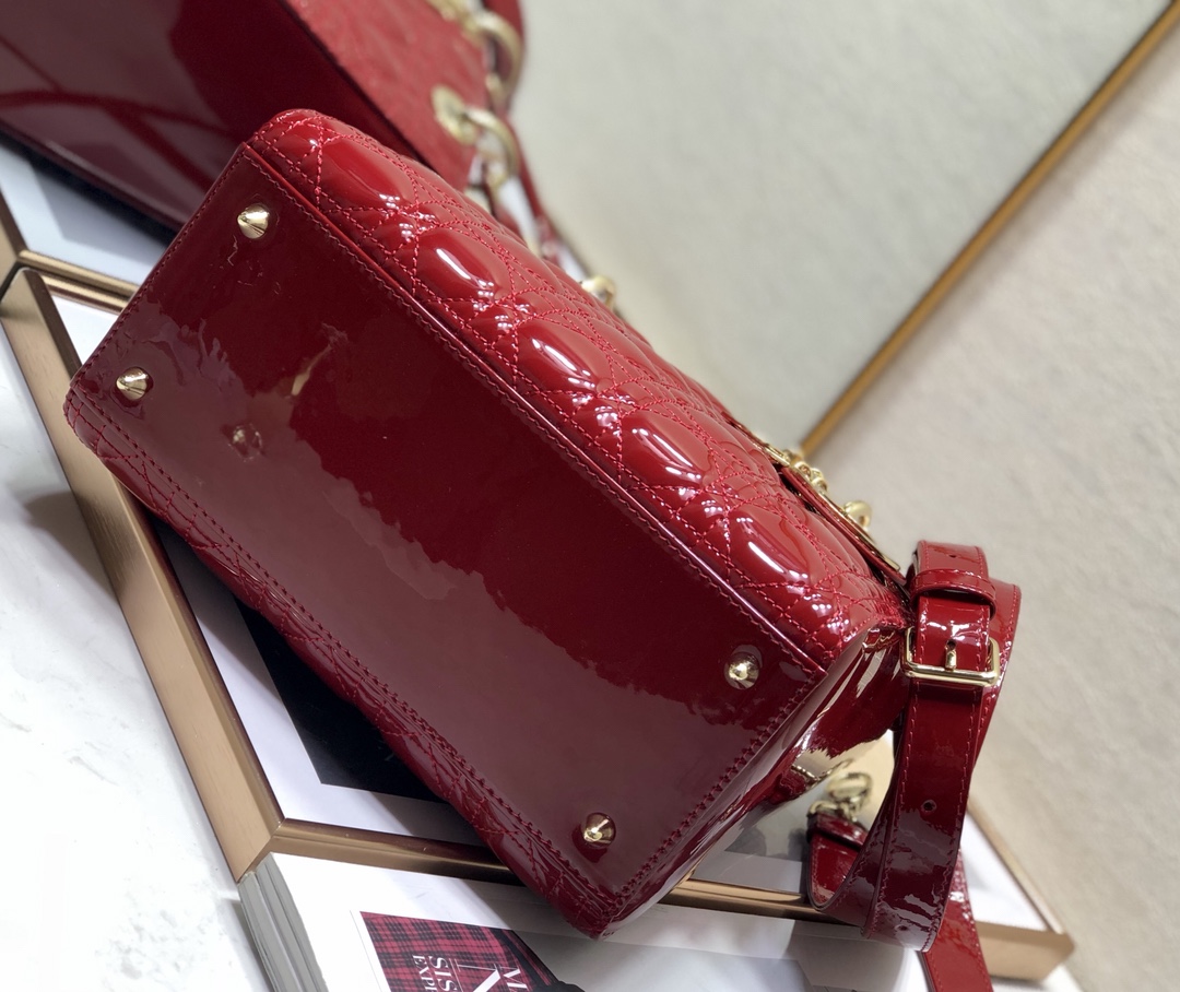 Medium Lady Dior Bag Red Patent Cannage Calfskin